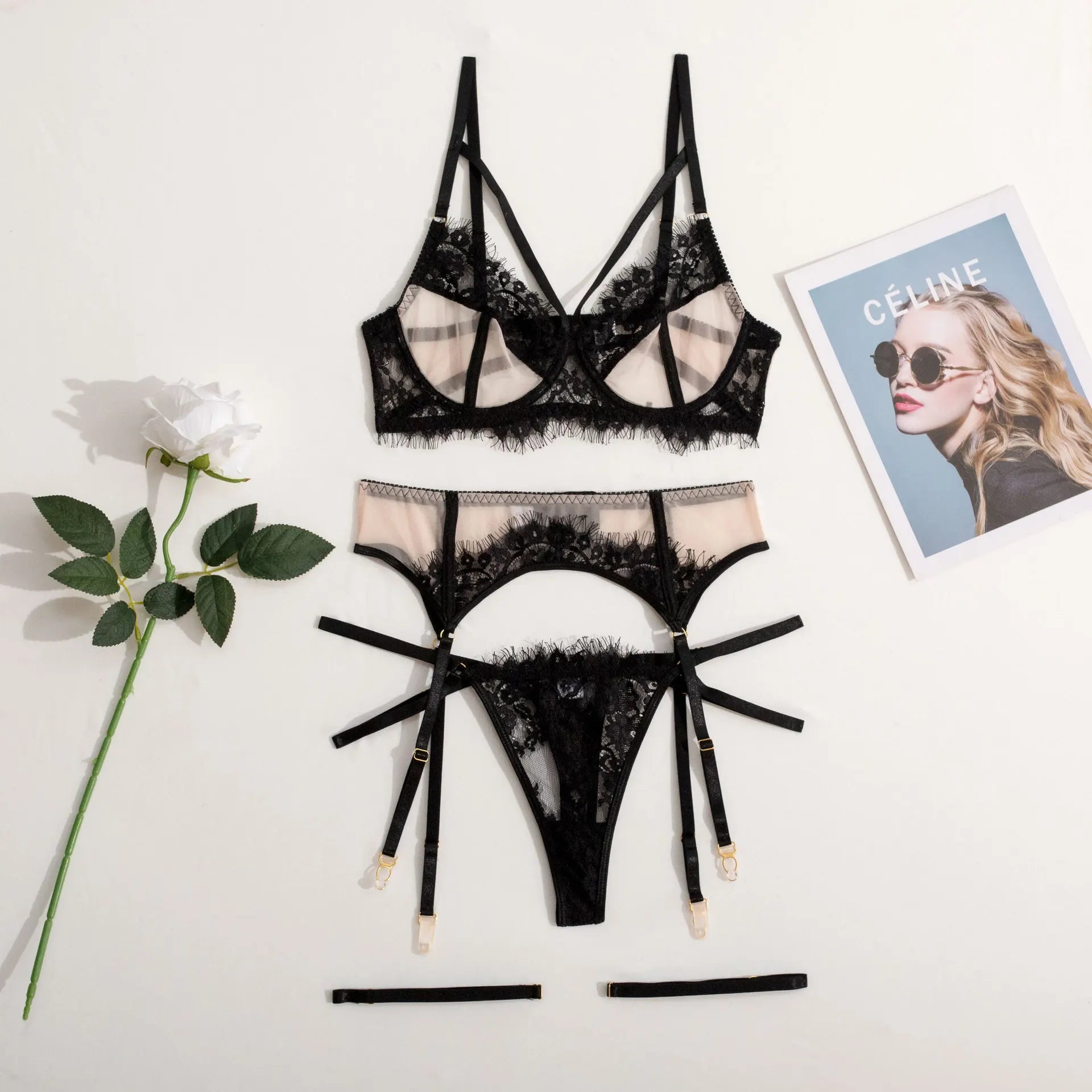 Lingerie Full Set Bra and Panties Sets Romantic Lingeries Set Transparent Underwear Large Bras