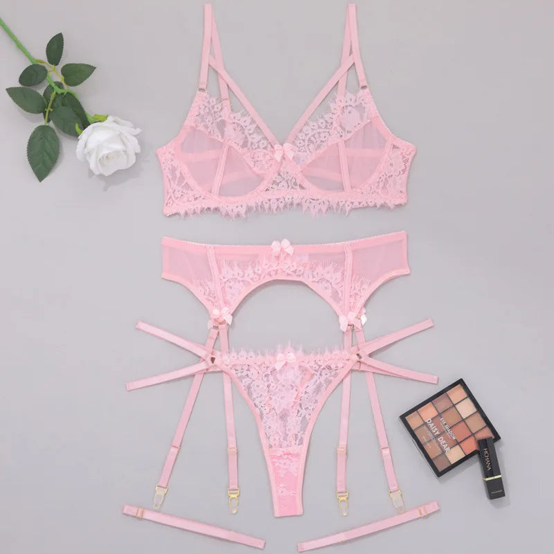 Lingerie Full Set Bra and Panties Sets Romantic Lingeries Set Transparent Underwear Large Bras