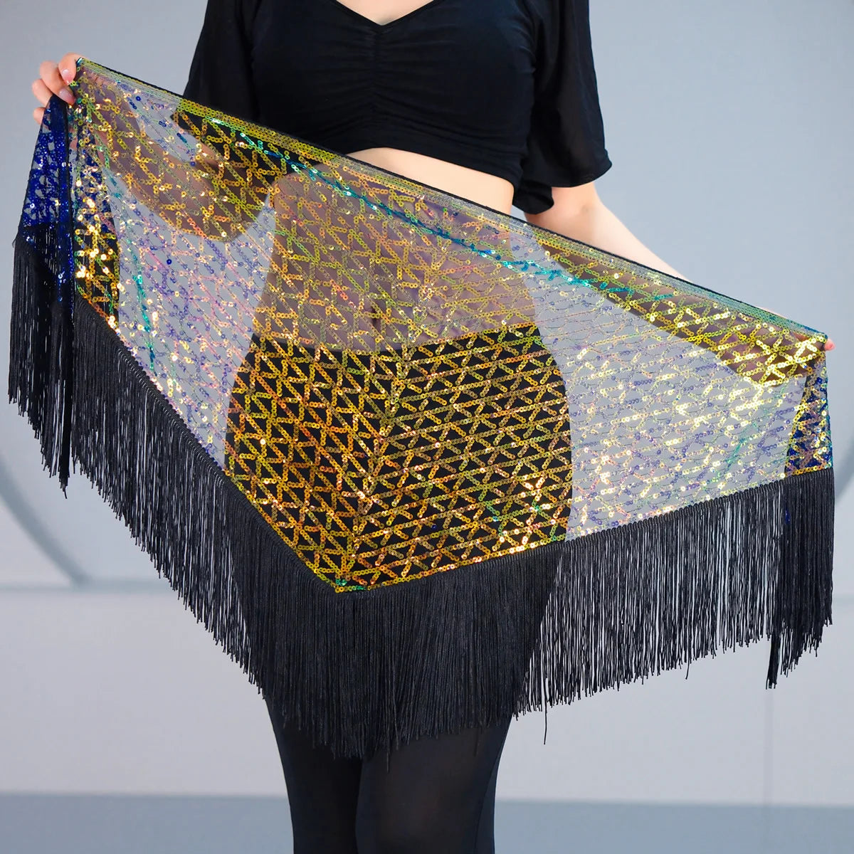 Sequins Tassel Waist Chain Hip Towel Dance Wear Club Stage Show Belly Dancing Mini Skirt Y2k Skirt