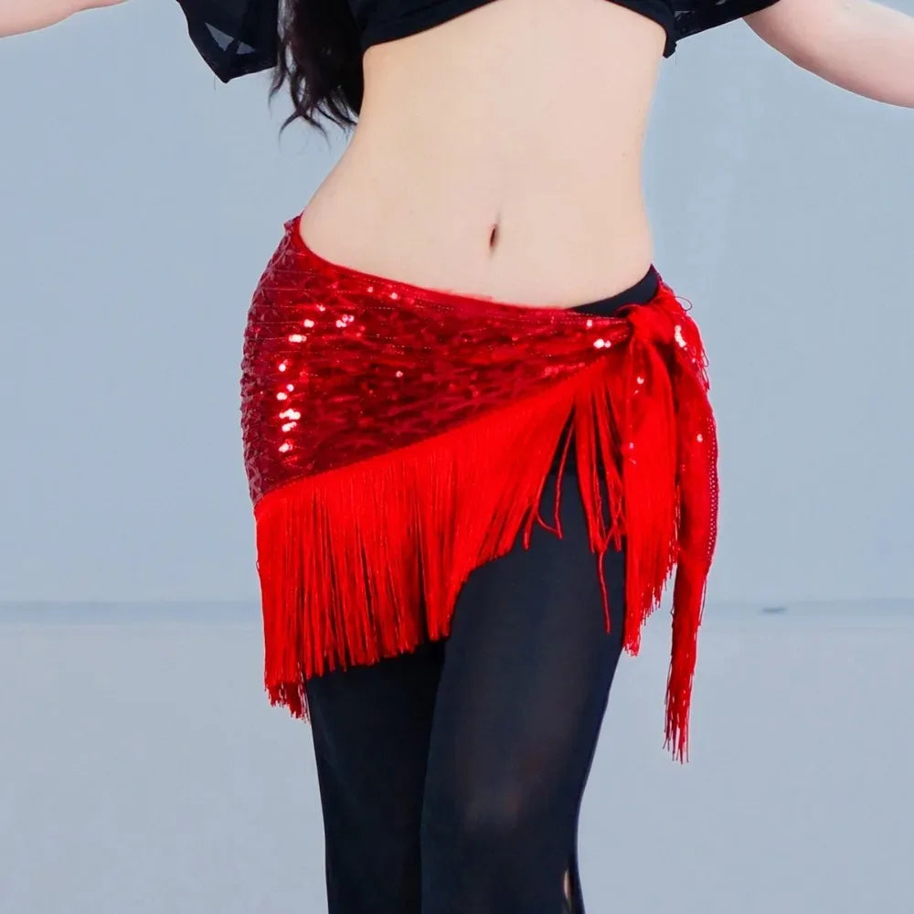 Sequins Tassel Waist Chain Hip Towel Dance Wear Club Stage Show Belly Dancing Mini Skirt Y2k Skirt