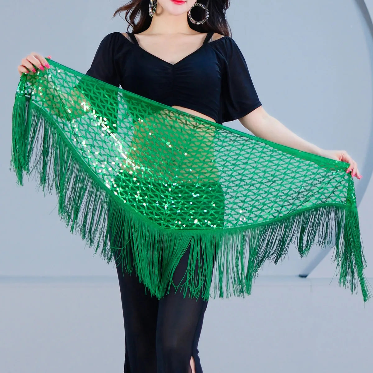 Sequins Tassel Waist Chain Hip Towel Dance Wear Club Stage Show Belly Dancing Mini Skirt Y2k Skirt