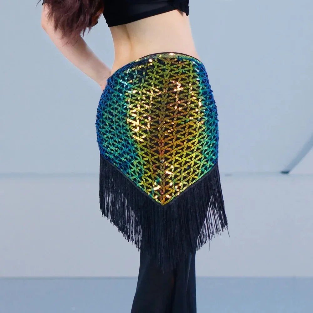 Sequins Tassel Waist Chain Hip Towel Dance Wear Club Stage Show Belly Dancing Mini Skirt Y2k Skirt