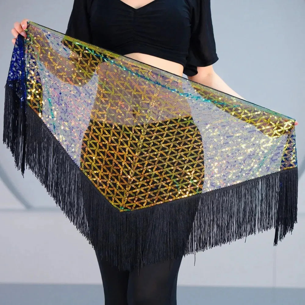 Sequins Tassel Waist Chain Hip Towel Dance Wear Club Stage Show Belly Dancing Mini Skirt Y2k Skirt