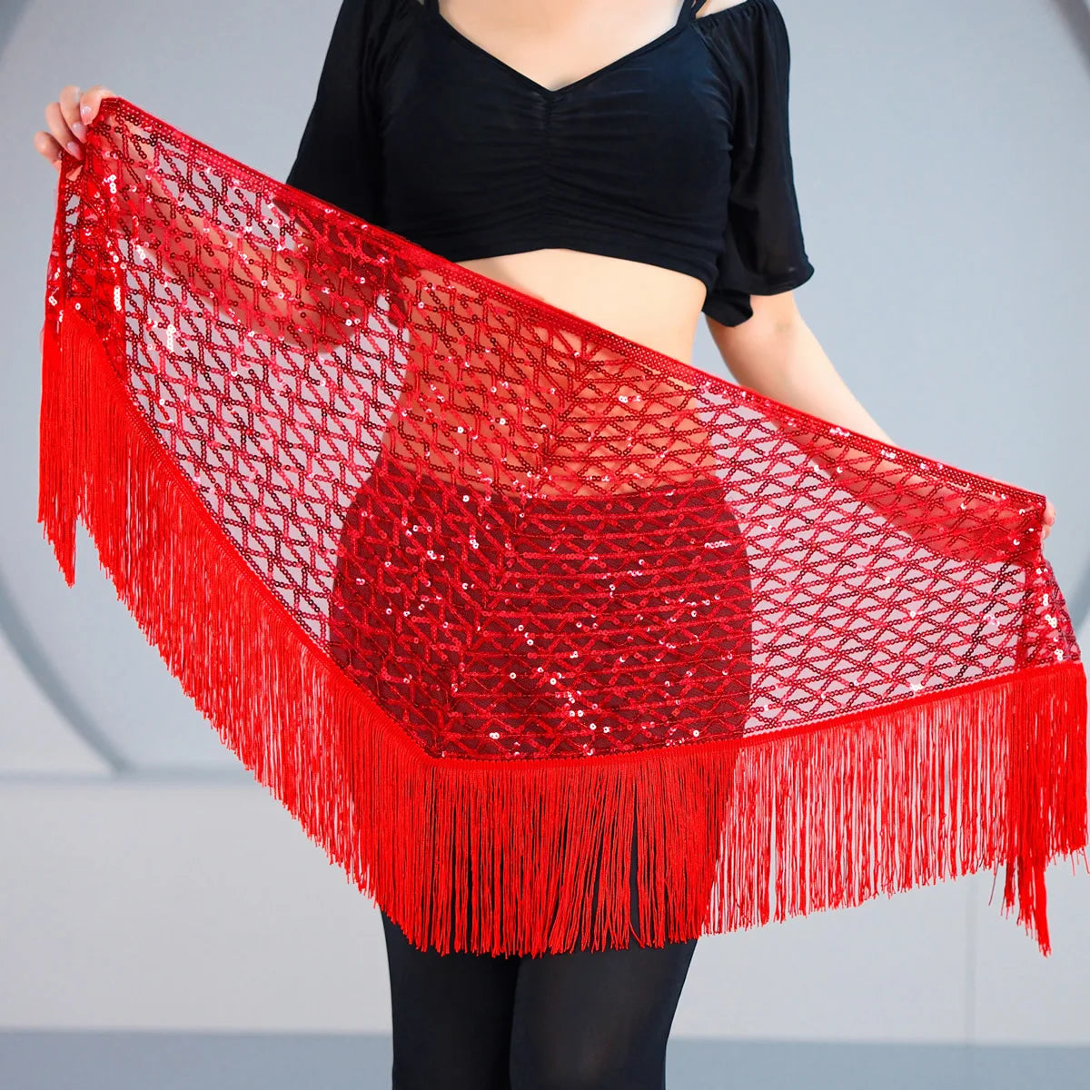Sequins Tassel Waist Chain Hip Towel Dance Wear Club Stage Show Belly Dancing Mini Skirt Y2k Skirt