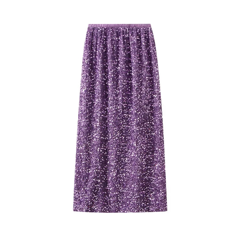Shiny Sequin Skirts Party Wear Harajuku Elegant Long Skirt Faldas Y2k Club Sequins Saias Jupe Ropa