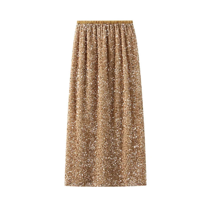Shiny Sequin Skirts Party Wear Harajuku Elegant Long Skirt Faldas Y2k Club Sequins Saias Jupe Ropa