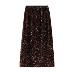 Shiny Sequin Skirts Party Wear Harajuku Elegant Long Skirt Faldas Y2k Club Sequins Saias Jupe Ropa