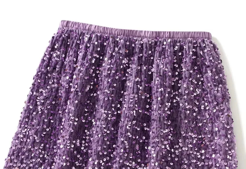 Shiny Sequin Skirts Party Wear Harajuku Elegant Long Skirt Faldas Y2k Club Sequins Saias Jupe Ropa