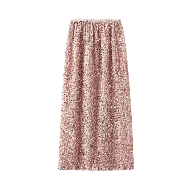 Shiny Sequin Skirts Party Wear Harajuku Elegant Long Skirt Faldas Y2k Club Sequins Saias Jupe Ropa