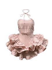 Tiered Halter Skirt Set - Light Pink