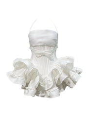 Tiered Halter Skirt Set - White