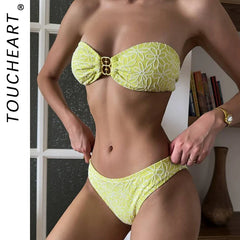 Toucheart 2 Piece Macarons Lingerie Female Lingerie Strapless Split Swimsuit Bikini Lingerie Sensual Exotic Sets