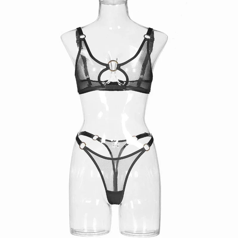 Toucheart 2 Piece Set Lingerie Outfit Mesh See-Through Intimate Sheer Lace Fantasy Tulle Comfortable Underwear