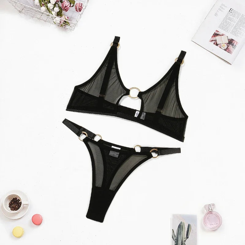 Toucheart 2 Piece Set Lingerie Outfit Mesh See-Through Intimate Sheer Lace Fantasy Tulle Comfortable Underwear