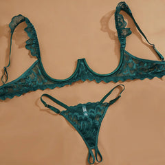 Toucheart 2 Piece Set Underwear Set Solid Color Lace Mesh See-through Bra Exotic Lingerie Set