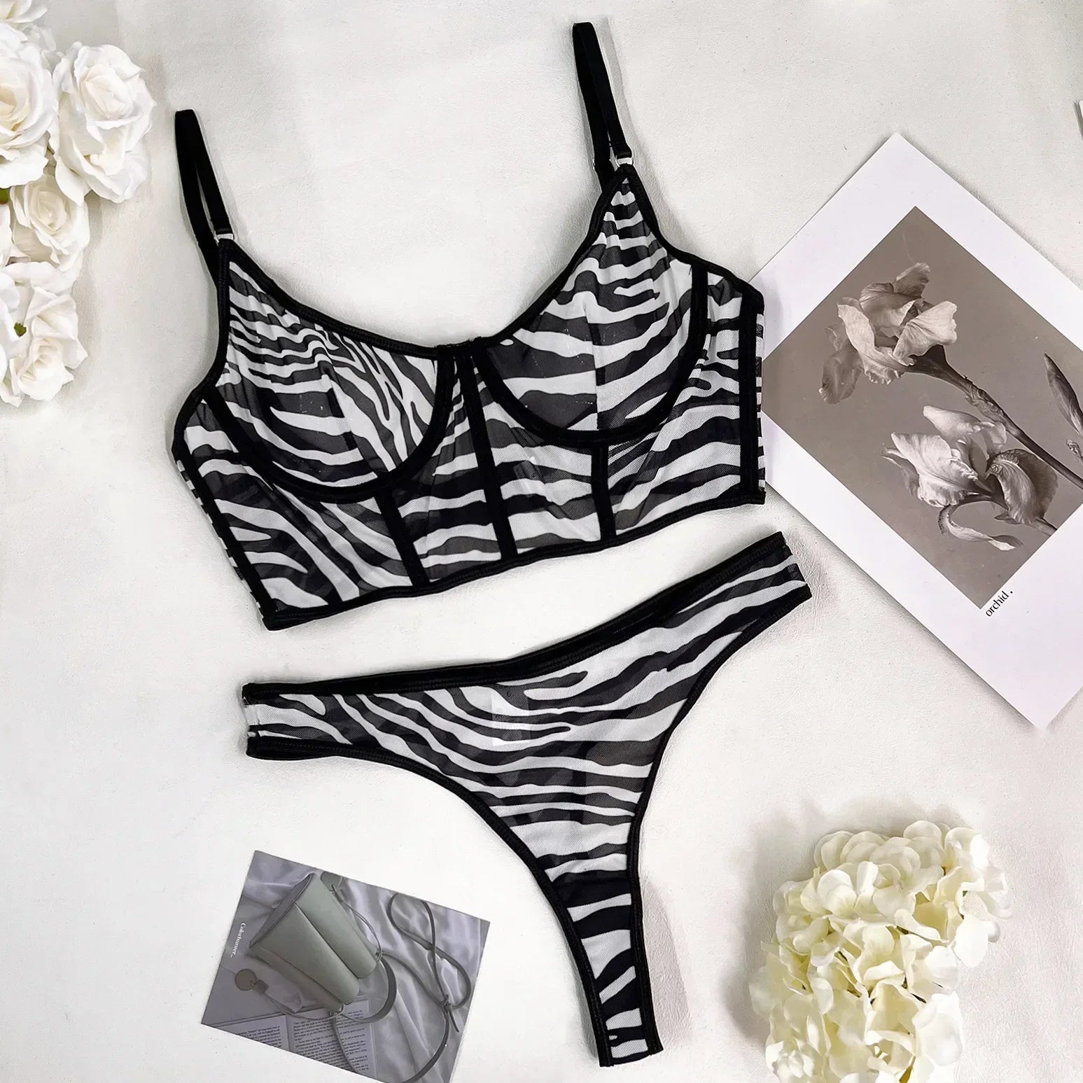 Toucheart 2 Piece Set Lingerie Set Mesh Micro Perspective Beach Swimsuit Briefs Contrast Color Lingerie Set