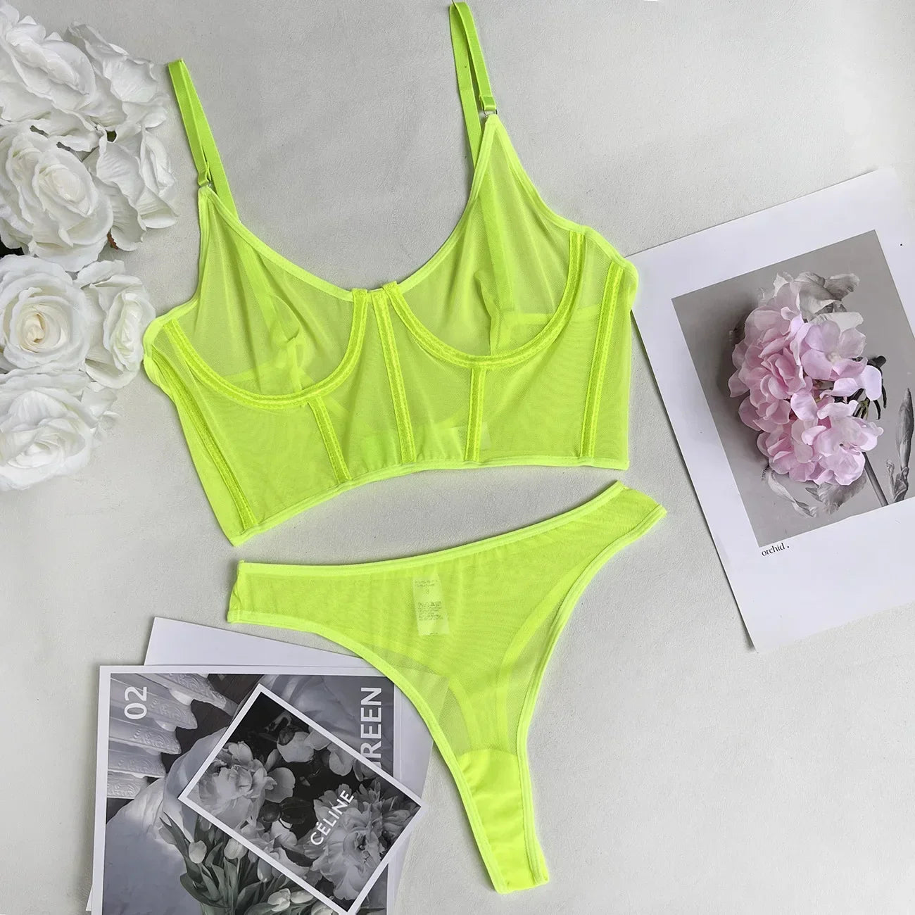 Toucheart 2 Piece Set Lingerie Set Mesh Micro Perspective Beach Swimsuit Briefs Contrast Color Lingerie Set