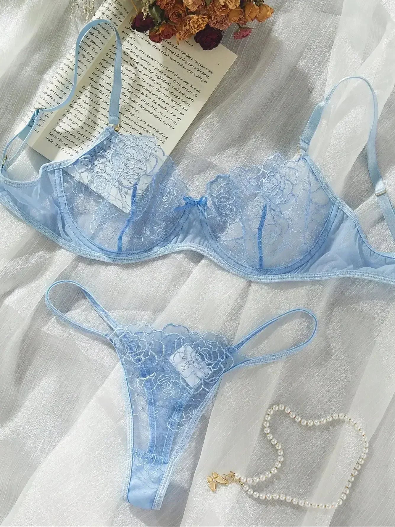 Toucheart 2 Pieces Lingerie Set Erotic Perspective Floral Bra Set Erotic Lingerie Female Lace Underwear Brief Set