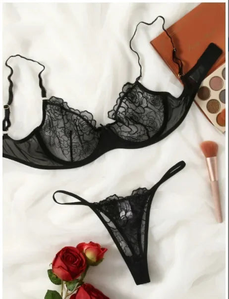 Toucheart 2 Pieces Lingerie Set Erotic Perspective Floral Bra Set Erotic Lingerie Female Lace Underwear Brief Set