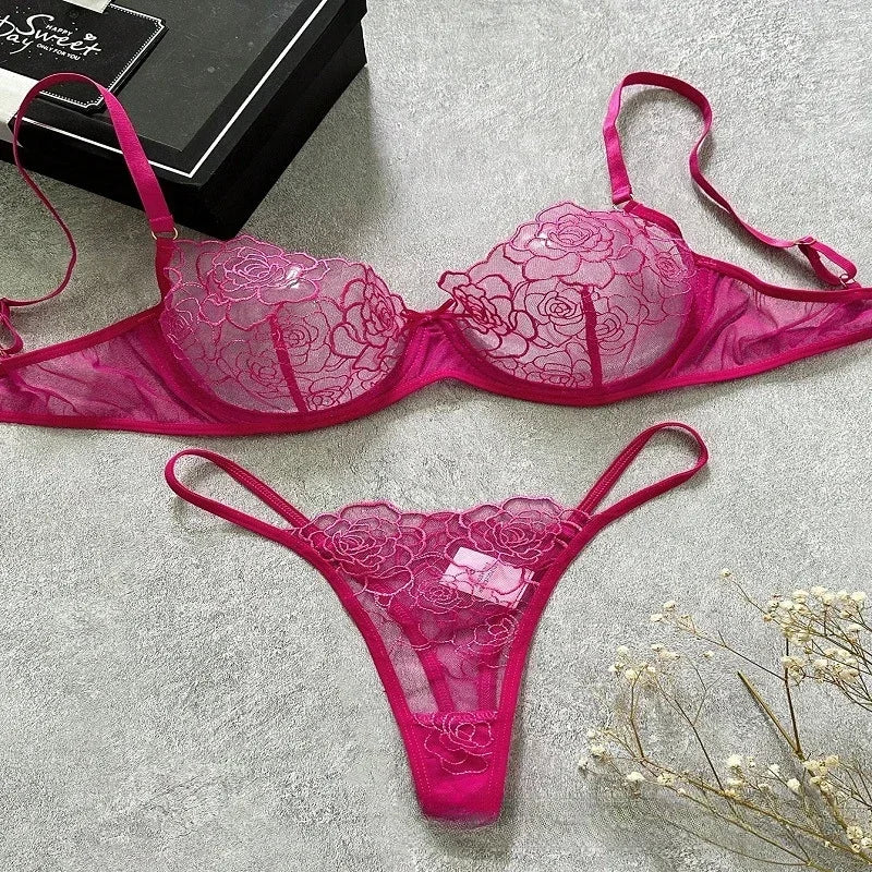 Toucheart 2 Pieces Lingerie Set Erotic Perspective Floral Bra Set Erotic Lingerie Female Lace Underwear Brief Set