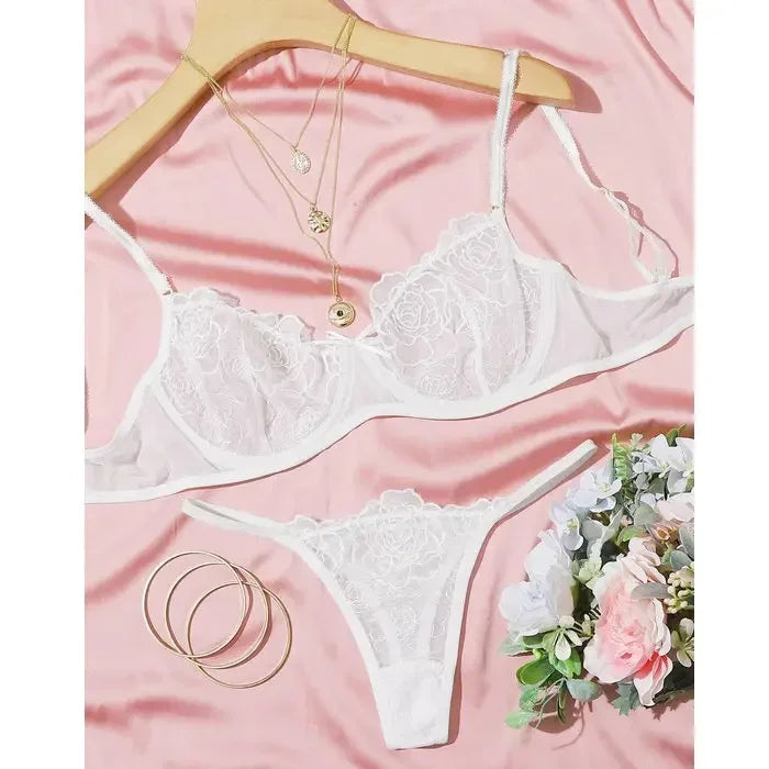 Toucheart 2 Pieces Lingerie Set Erotic Perspective Floral Bra Set Erotic Lingerie Female Lace Underwear Brief Set