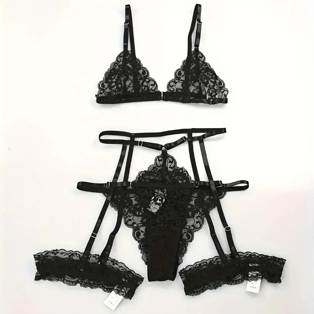 Toucheart 3 Piece Set Sleepwear Suit Lingerie Thin Transparent Lace Bra Set See Through Female Erotic Underwear