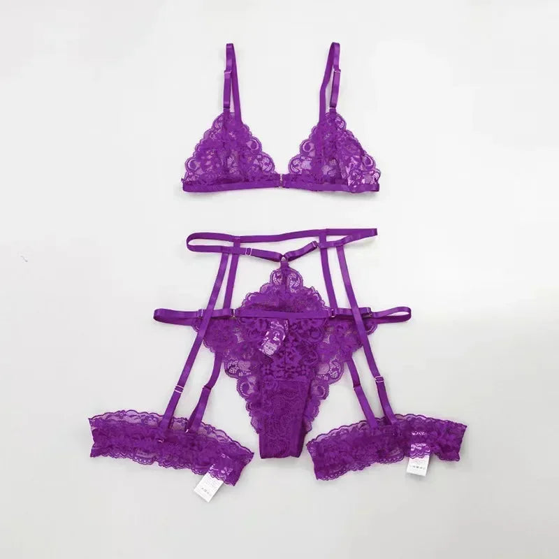 Toucheart 3 Piece Set Sleepwear Suit Lingerie Thin Transparent Lace Bra Set See Through Female Erotic Underwear