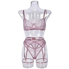 Toucheart 4 Piece Set Bra Set See-Through Lace Pearl Decorated Lingerie Mesh Garters Underwear