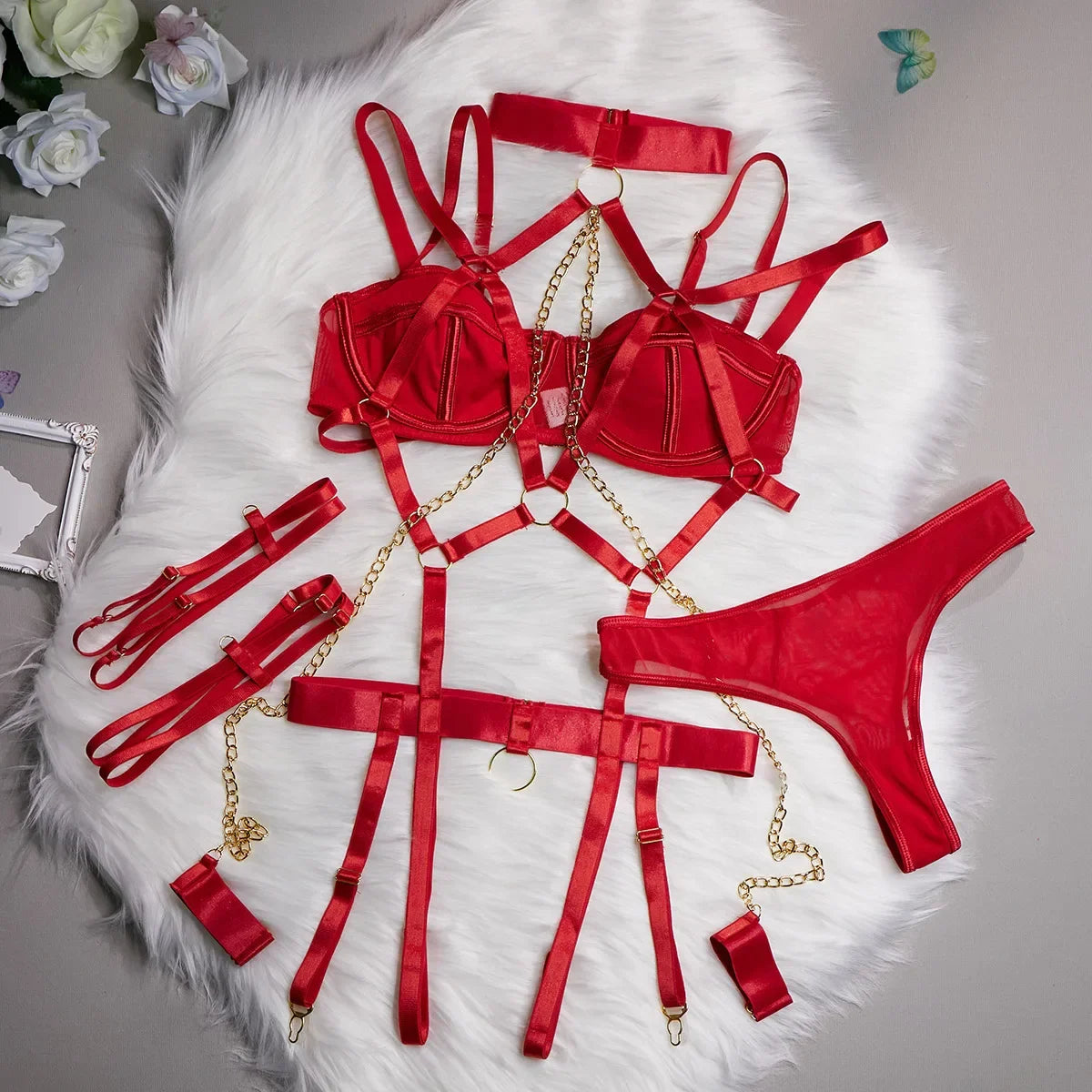 Toucheart 4 Piece Set Chain Halter Underwear Set Erotic Lingerie Temptation Role Play Chain Underwear Set