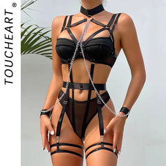 Toucheart 4 Piece Set Chain Halter Underwear Set Erotic Lingerie Temptation Role Play Chain Underwear Set