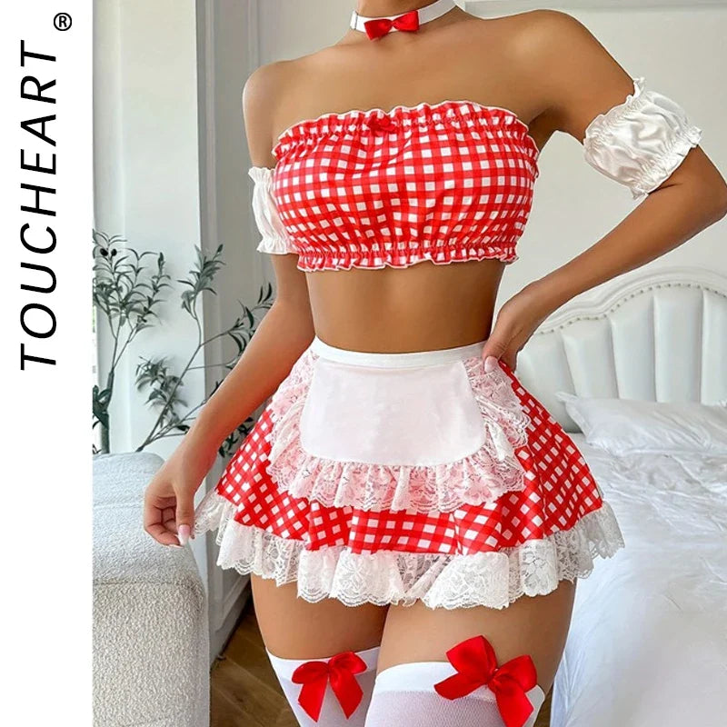 Toucheart 4-Piece Set Temptation Erotic Lingerie Passionate Uniform Maid Outfit Roleplay Sex Cosplay Underwear