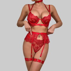 Toucheart 5PCS Mesh Embroidery  Floral Underwear Panty Slim Exposed Navel See-through Underwear Set