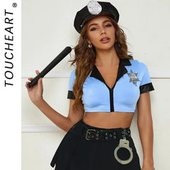 Toucheart 6PCS Girls Cosplay Female PoliceUniform High Waisted  Set