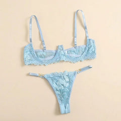 Toucheart Adult Lingerie Set Low-Cut Breast-Exposing Lace Embroidery See-Through Open-Back No-Removal Wear Underwear