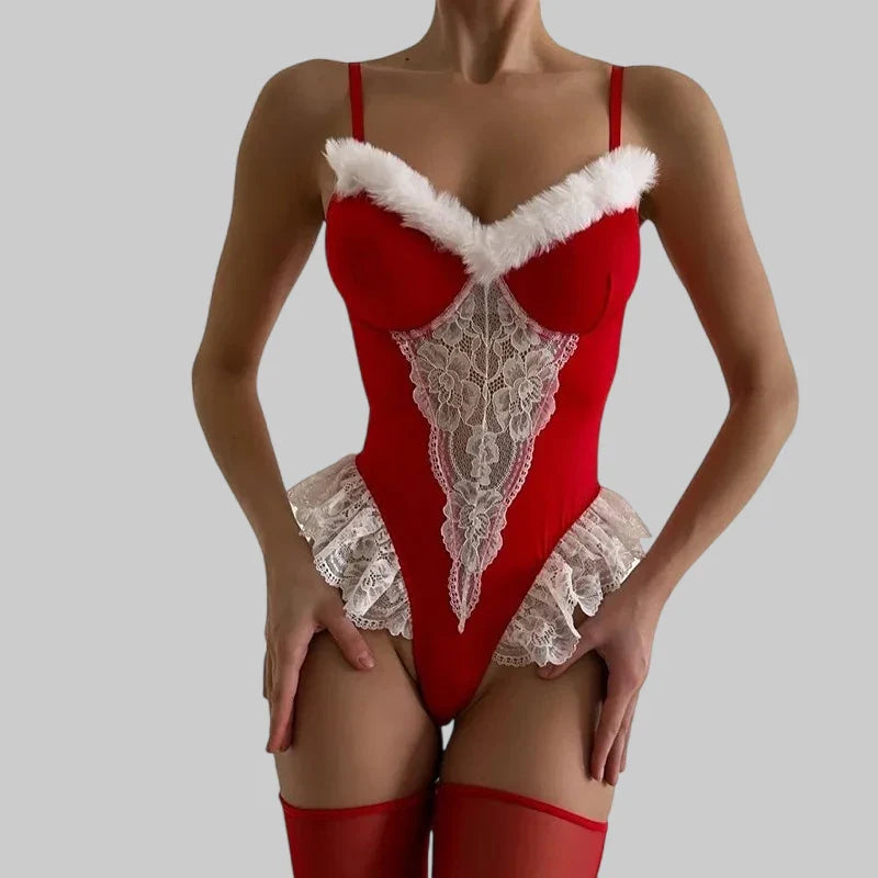 Toucheart Christmas Erotic Bodysuit Game Role Playing White Lace with Fishnet Stockings  Pure Desire Christmas Limited