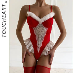 Toucheart Christmas Erotic Bodysuit Game Role Playing White Lace with Fishnet Stockings  Pure Desire Christmas Limited