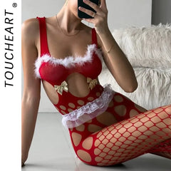 Toucheart Christmas Erotic Bodysuit Net Nightclub Party Dance Suit