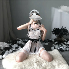Toucheart Cute Maid Cosplay Uniform Lace See-through Slim Sleeping Skirt Party