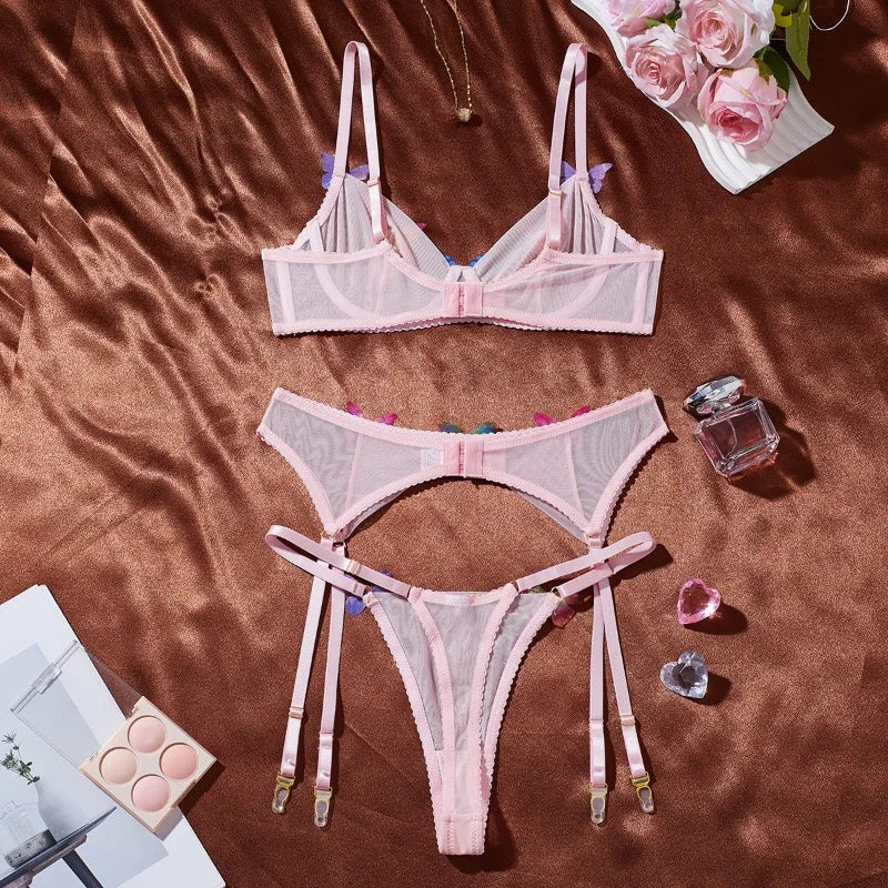 Toucheart Cute Lingerie Mesh Bow Knot Decor See-through Pure Desire Bodyshaping Erotic Romantic Intimate Lace Underwear Set