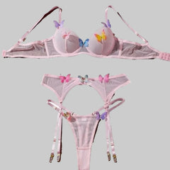 Toucheart Cute Lingerie Mesh Bow Knot Decor See-through Pure Desire Bodyshaping Erotic Romantic Intimate Lace Underwear Set