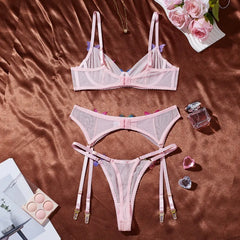Toucheart Cute Lingerie Mesh Bow Knot Decor See-through Pure Desire Bodyshaping Erotic Romantic Intimate Lace Underwear Set