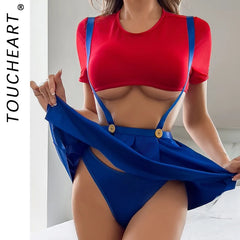 Toucheart Delicate Lingerie Sling Contrast Color Girl Slim Bodycon Dress Split Kit