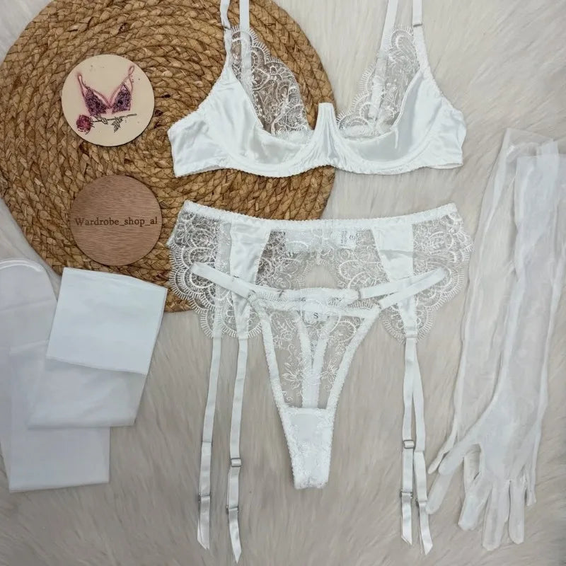 Toucheart Embroidery Eyelash Lingerie Panty Gloves Thin Model Lace Slim See-through Erotic Set