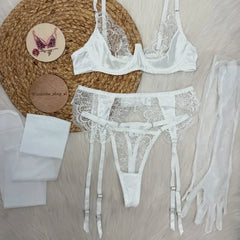 Toucheart Embroidery Eyelash Lingerie Panty Gloves Thin Model Lace Slim See-through Erotic Set