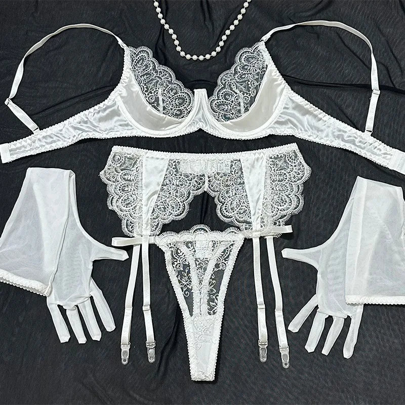 Toucheart Embroidery Eyelash Lingerie Panty Gloves Thin Model Lace Slim See-through Erotic Set