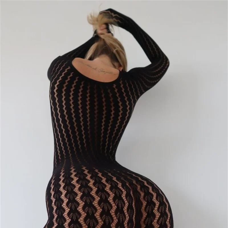 Toucheart Erotic Bodysuit All-in-one Seamless Striped Jacquard Long-sleevedhalf-finger GlovesPremium Bodysuit