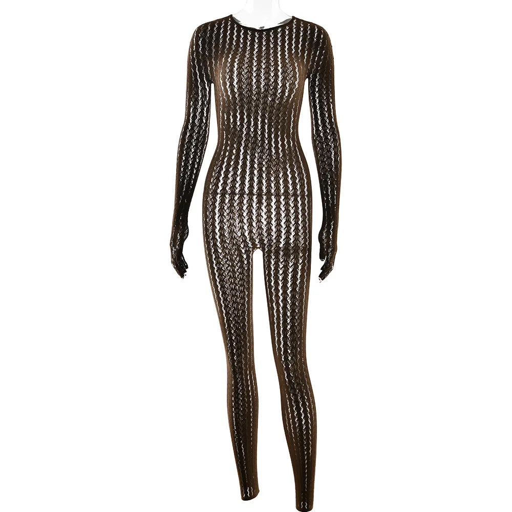 Toucheart Erotic Bodysuit All-in-one Seamless Striped Jacquard Long-sleevedhalf-finger GlovesPremium Bodysuit