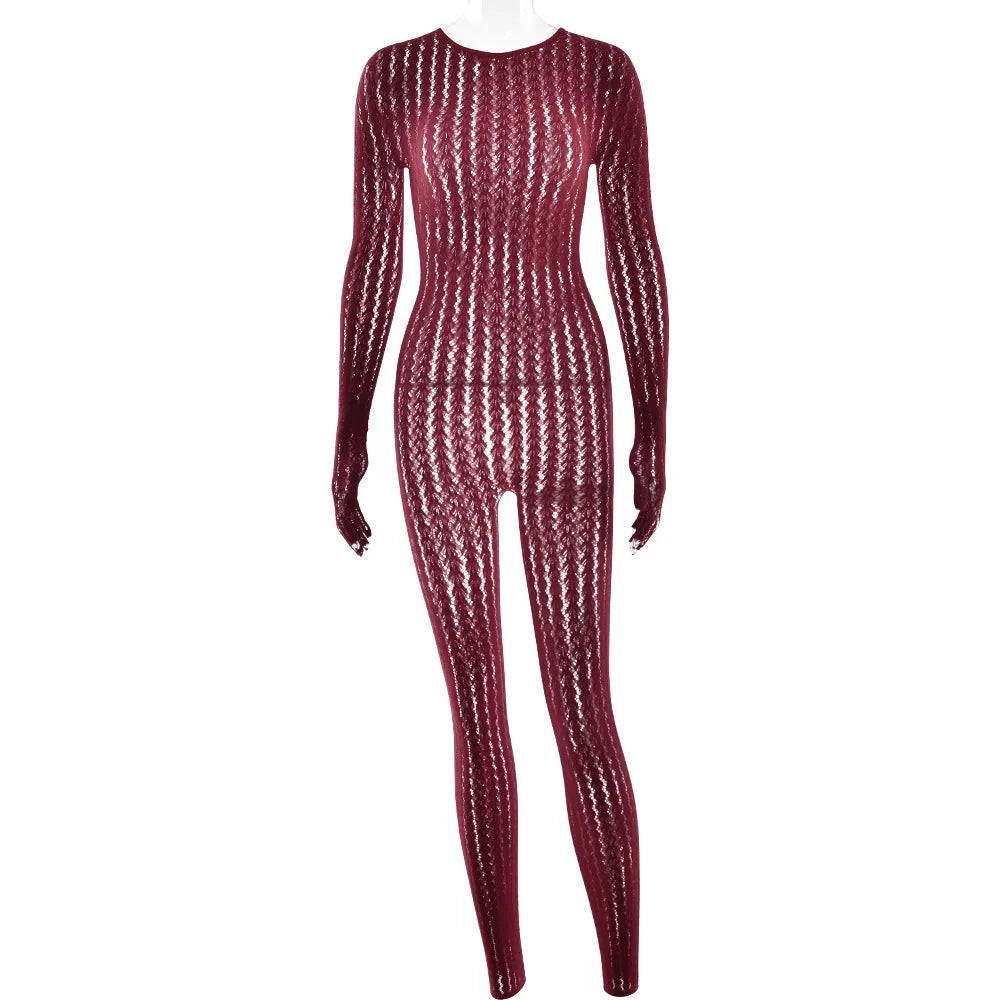 Toucheart Erotic Bodysuit All-in-one Seamless Striped Jacquard Long-sleevedhalf-finger GlovesPremium Bodysuit
