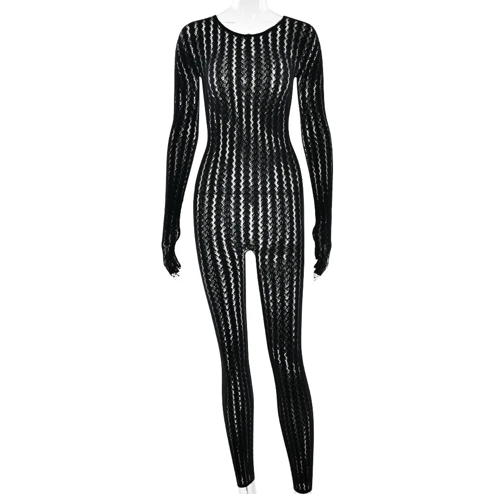 Toucheart Erotic Bodysuit All-in-one Seamless Striped Jacquard Long-sleevedhalf-finger GlovesPremium Bodysuit