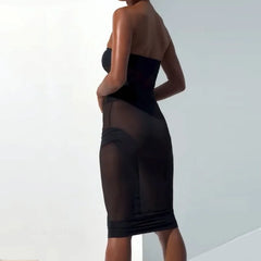 Toucheart Erotic Bodysuit See-through Mesh Jumpsuit Spliced slim Skirt Underwear Two-piece Set